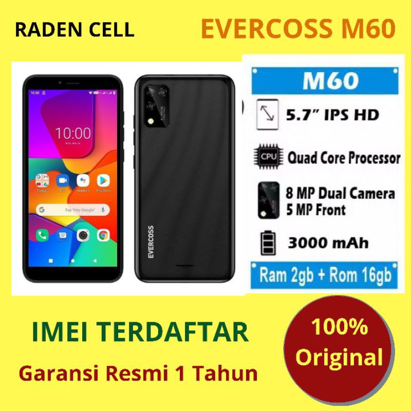 Evercoss M60 Ram 2/16 GB Handphone Android 4G LTE Murah HP 4G LTE Murah Garansi Resmi 1 Tahun