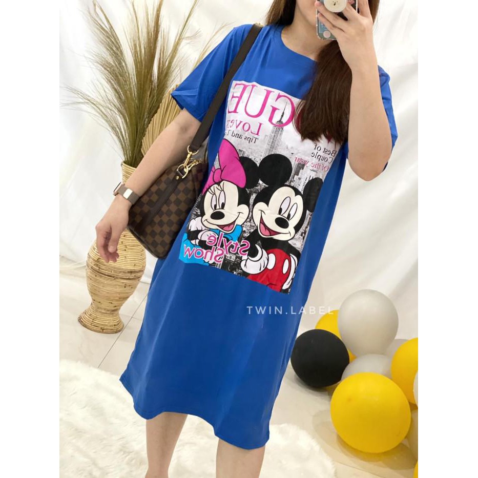 D9 Dress Kaos Santai Wanita Import Motif Mickey Minnie - Vogue Biru