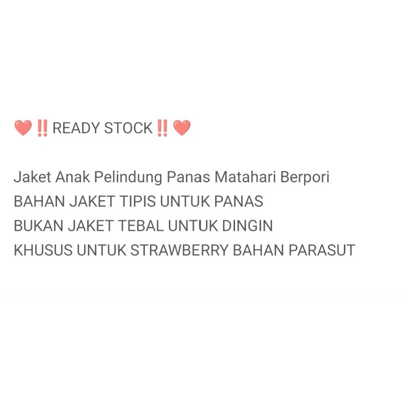 Jaket Anak/Jaket Anak Pelindung Panas/JAKET ANAK TIPIS/Jaket Anak Breathable