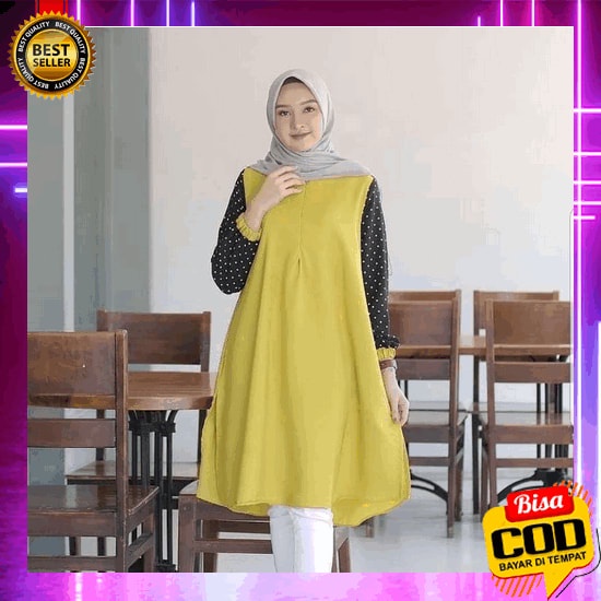 Lena Tunik Ori By Alila2 Kancing Depan Manset Karet Motif Bunga*Mat Crinkle  Tunik Atasan Tunik Terb