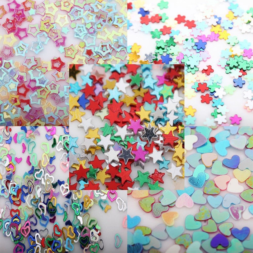 【TERSEDIA &amp; COD】5000 pcs Campuran Flash Jantung Bintang Bunga Sequin Sticker Applique Kuku DIY 3mm