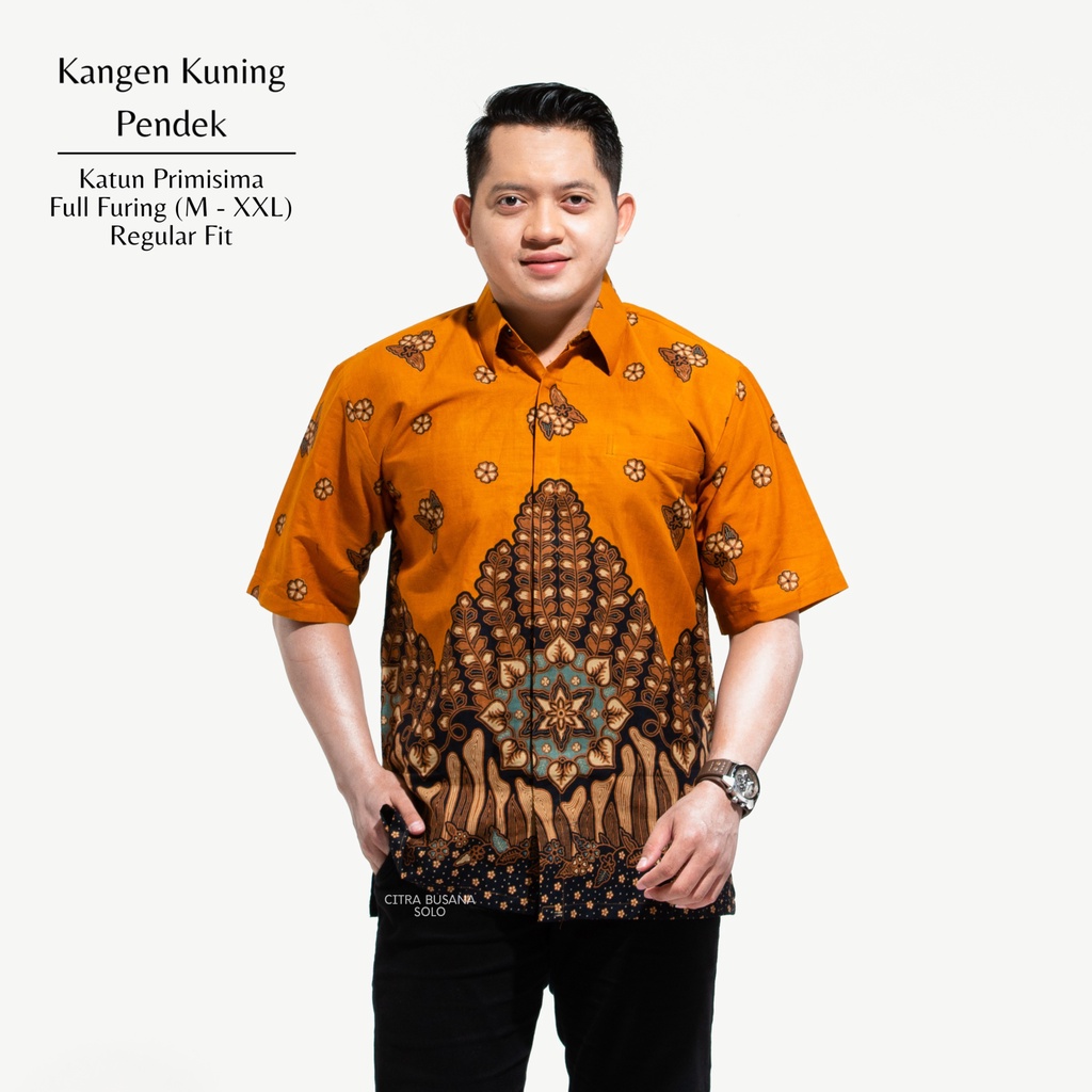 KANGEN KUNING PENDEK Kemeja Batik Pria Full Furing Bahan Katun Primisima