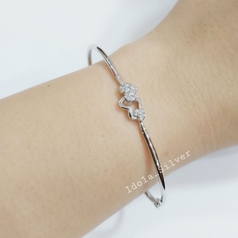 GELANG PERAK ASLI 925 SILVER LAPIS EMAS PUTIH MODEL BANGLE LOVE DOUBLE OVAL - PERHIASAN PERAK