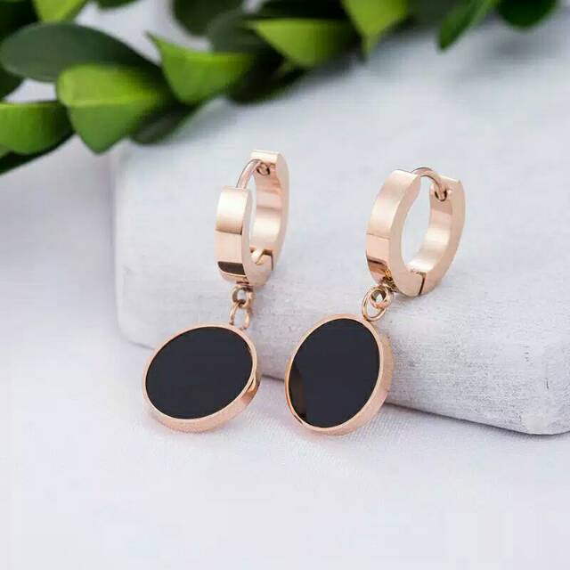 GG Anting Jepit Bulat Hitam polos Titaniumk#AT-JBH