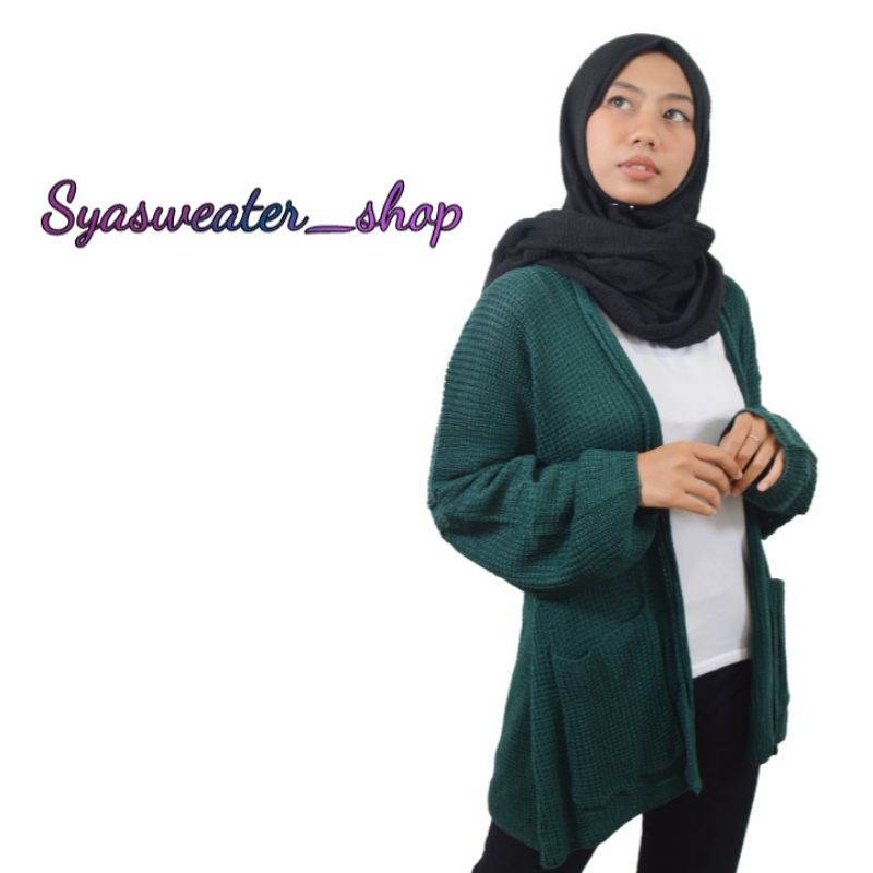 Syasweater -  LOCCY CARDY Cardigan Rajut Wanita Kardigan Tebal Oversize XL-Emerald