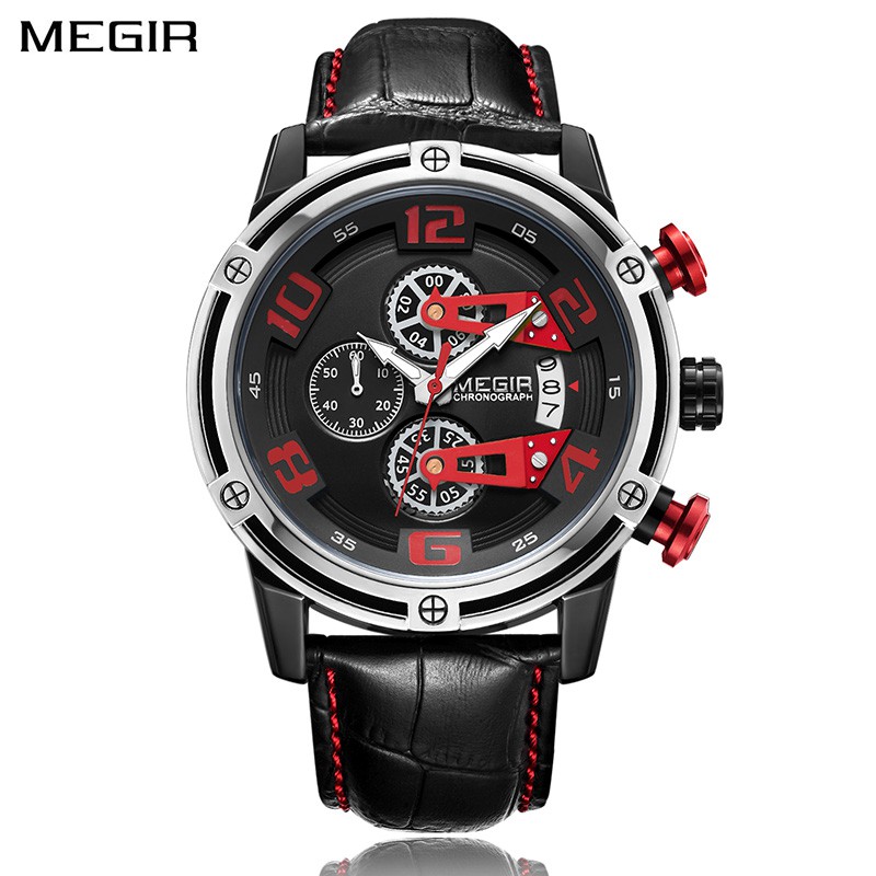 MEGIR 2078 Jam Tangan Pria Analog Chronograph Tali Kulit WATCHKITE WKOS
