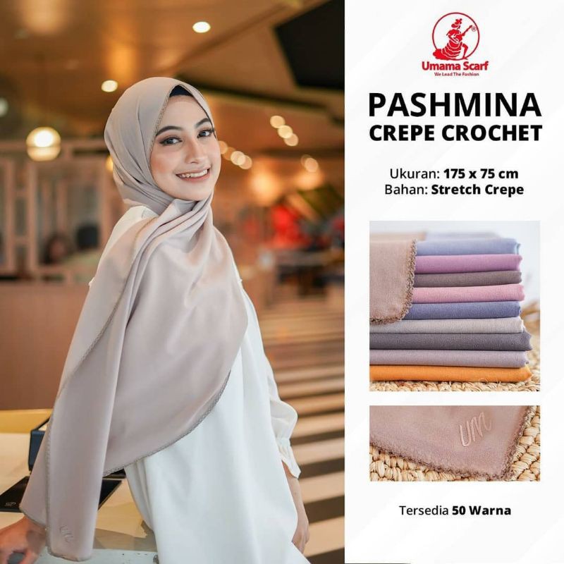 UMAMA Pashmina crepe crochet / picot warna hitam size 175 x 75