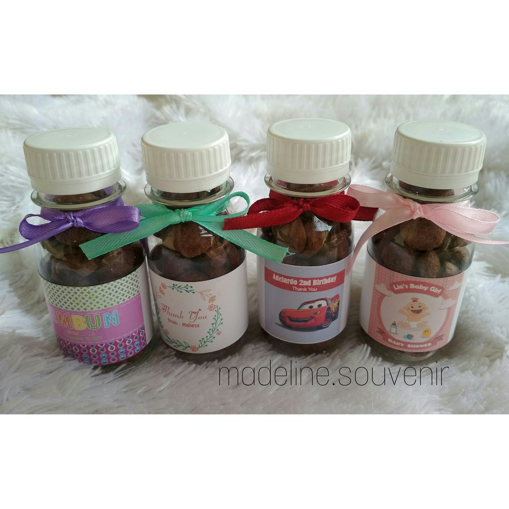 

souvenir snack choco crunch untuk birthday, aqiqah, wedding, pengajian dll botol bulat