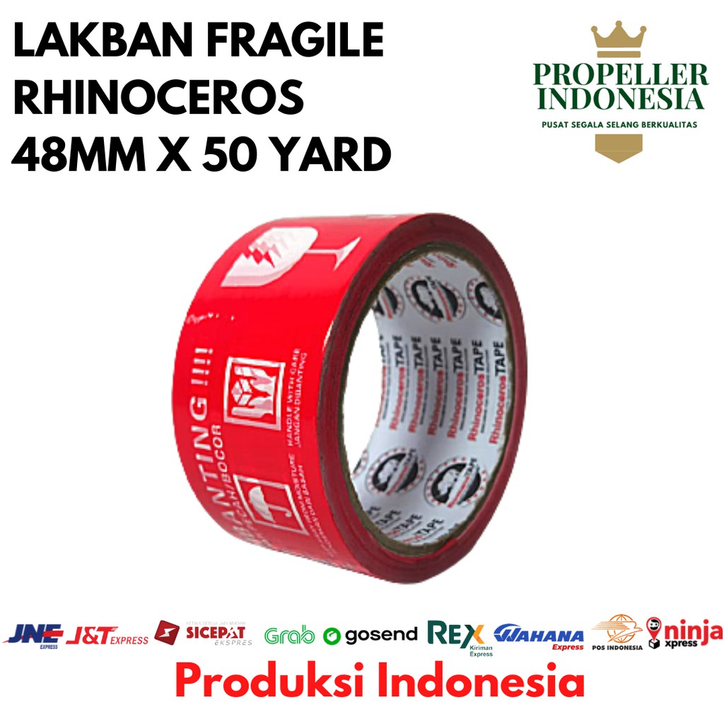 Lakban Fragile RHINOCEROS Tape Selotip Isolasi Fragile 48MMx50YARD