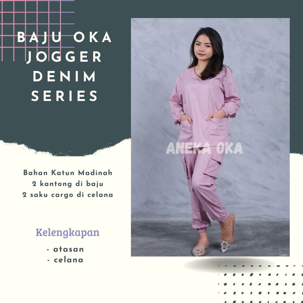 Baju Ok Oka Jogger Cargo Denim Series Two Tone | Medical Scrub Perawat Dokter Nakes