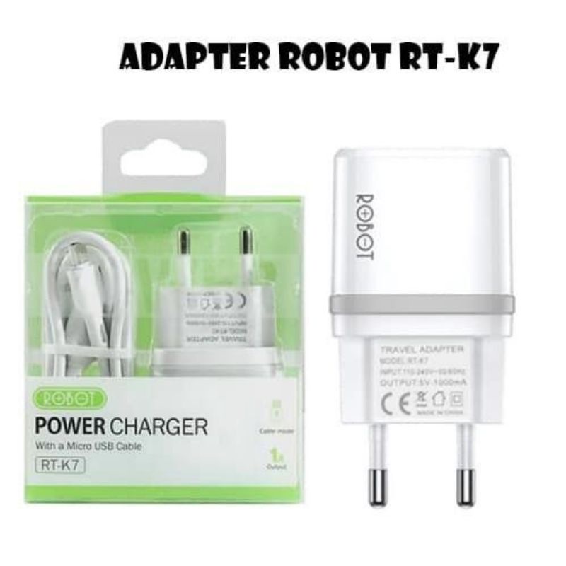 ROBOT RT-K7 Quick Charger 5V/1A /Tc Travel Charger Robot RT-K7 Micro Usb Garansi Resmi 1 Tahun