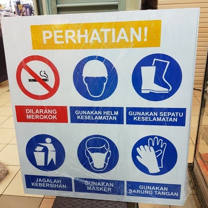 

SIGN RAMBU PERHATIAN GUNAKAN KESELAMATAN K3 PLAT 60X65CM
