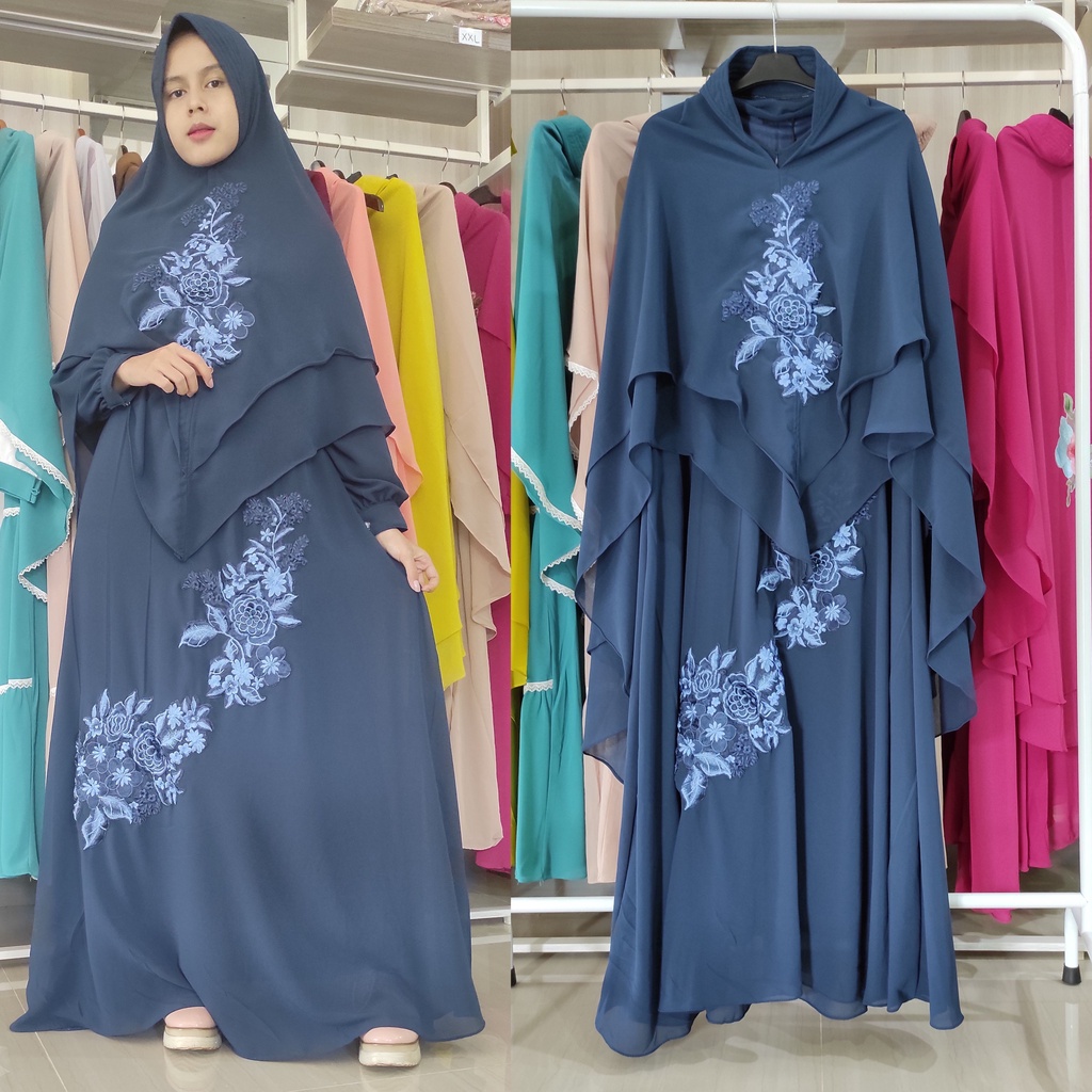 Gamis Syari Ceruty Babydoll Bordir Wanita Mewah Ibu Ibu Jumbo