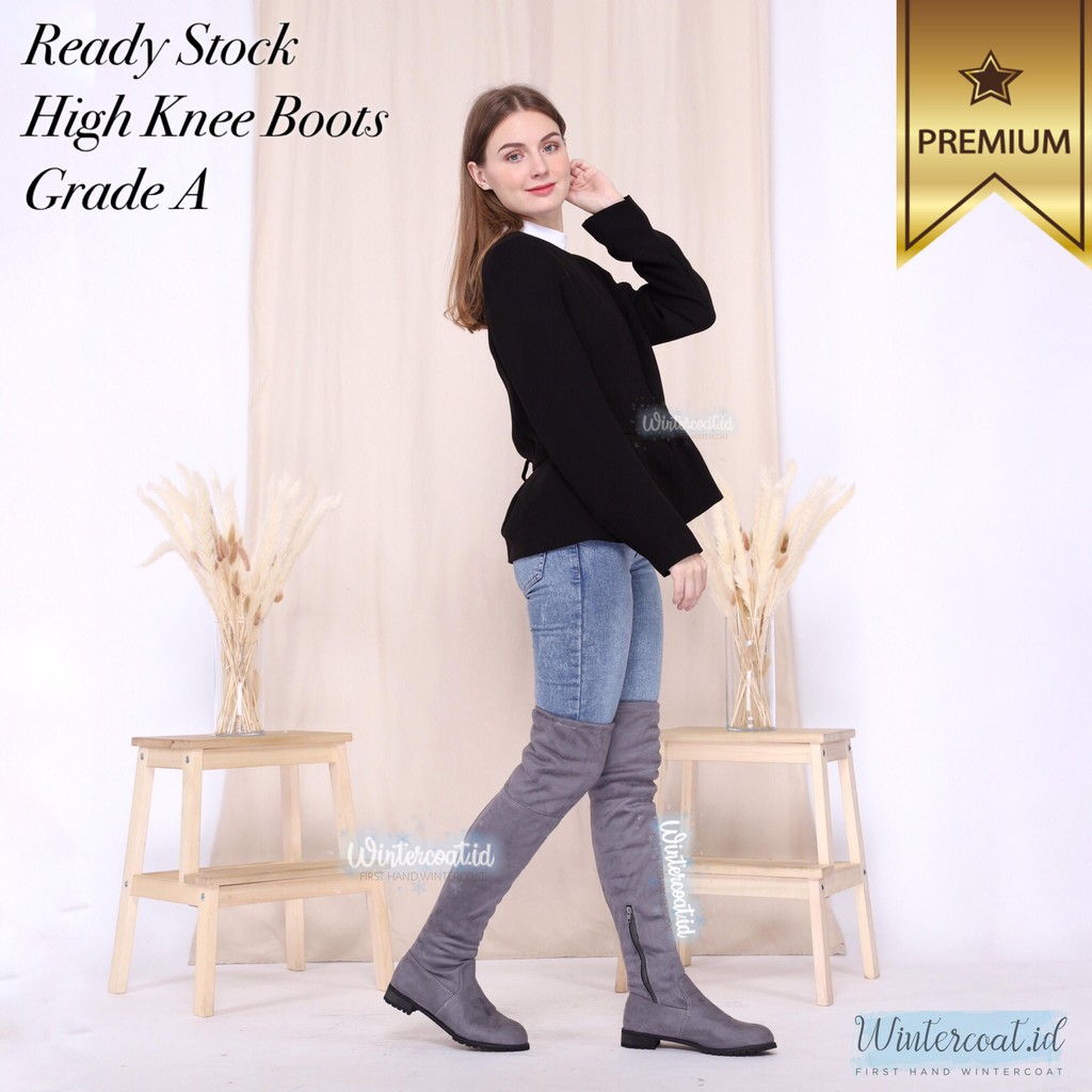 READY INDONESIA High over knee boots Grade A NANDA Gray abu sepatu tinggi di atas lutut import winter