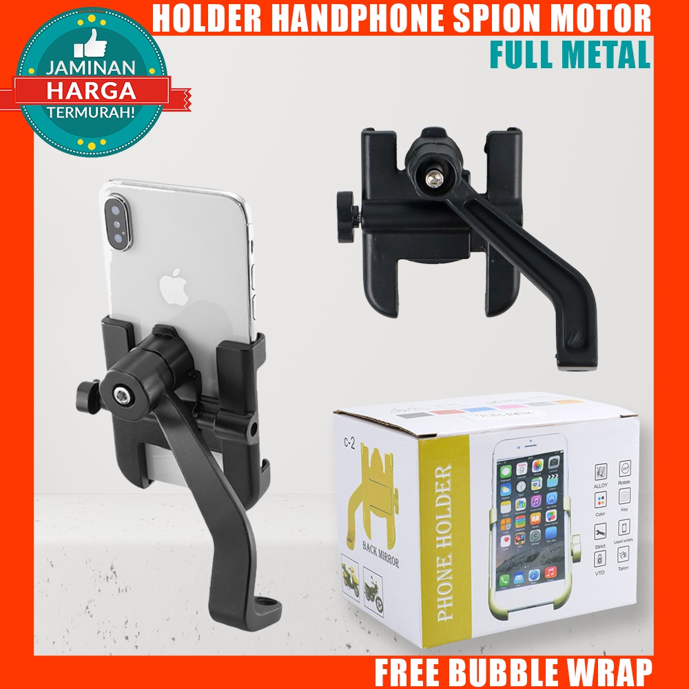 Holder HP Motor Spion Handphone Pegangan Full Metal Besi Ojol