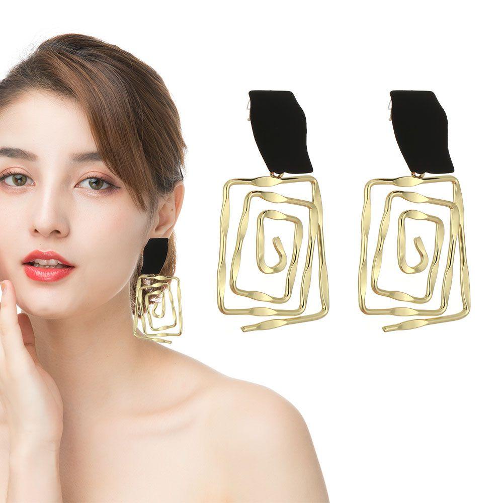 Solighter 1pasang Anting Spiral Geometris Kreatif Pesta Pernikahan Wanita Gadis Alloy Metal Maze