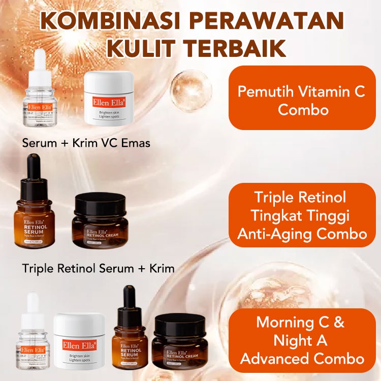 ELLEN ELLA Perbaikan kulit dimulai dengan triple retinol Morning C Night A Perawatan kulit Anti-penuaan Menghilangkan Kerut Fade Garis Halus Set EEMNS Cute Pumpkin