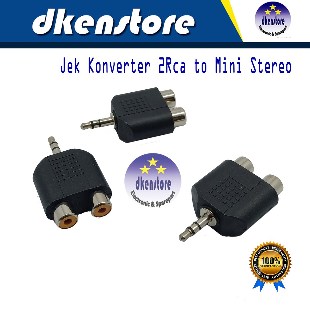 Jek Konverter 2Rca to Mini Stereo 3.5mm 2 RCA to Aux Headphone