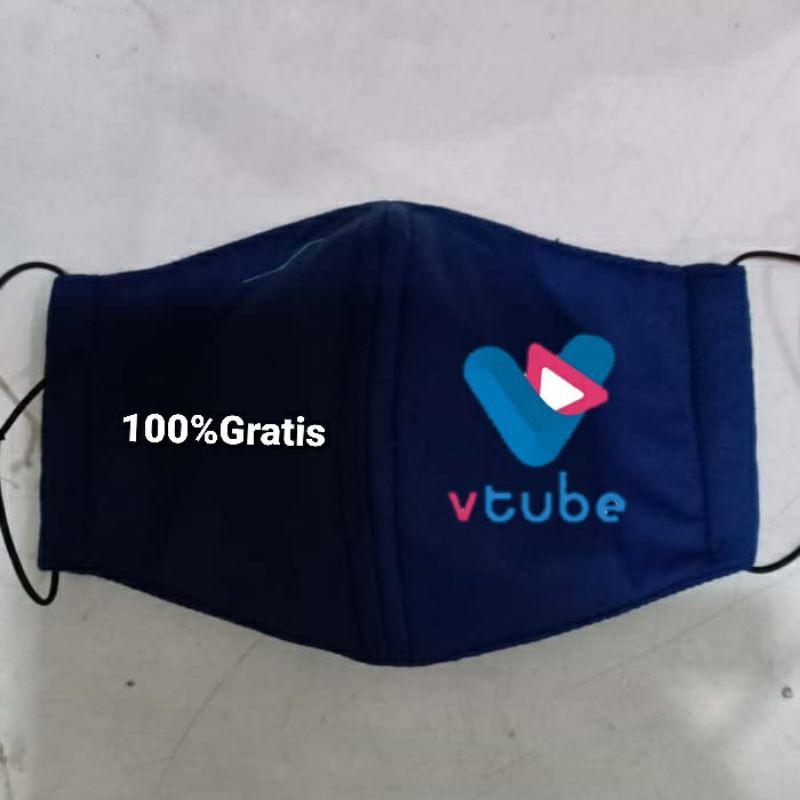 Masker Kain earlop 2ply Logo Vtube 100%Gratis