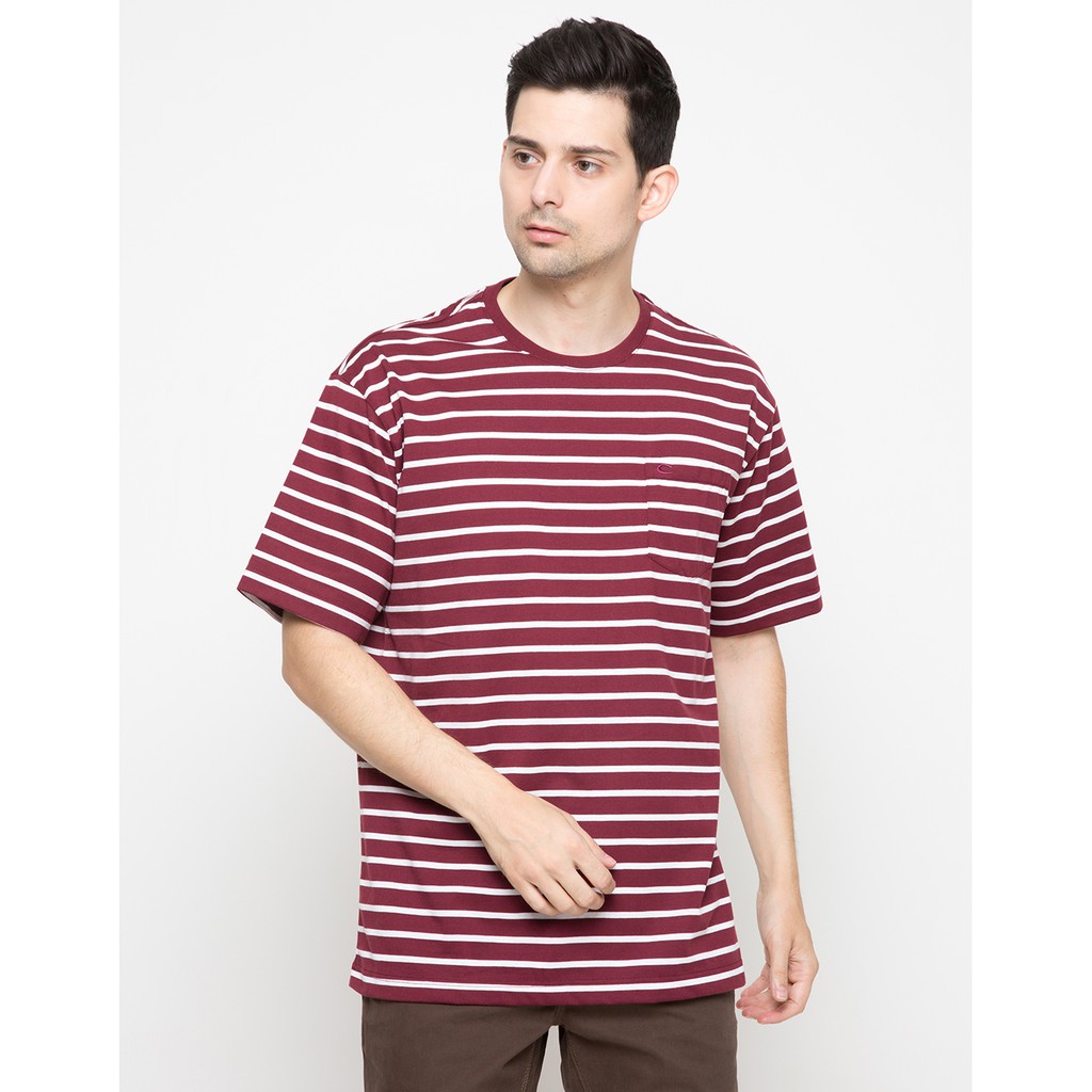  Matahari  Cole  T Shirt Basic Stripe Maroon Shopee 