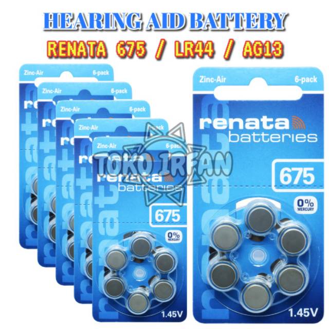 BATERAI RENATA 675 PR44 ORIGINAL ZA-675 HEARING AIDS BATTERY BATRAI ALAT BANTU DENGAR  ISI 6 PCS