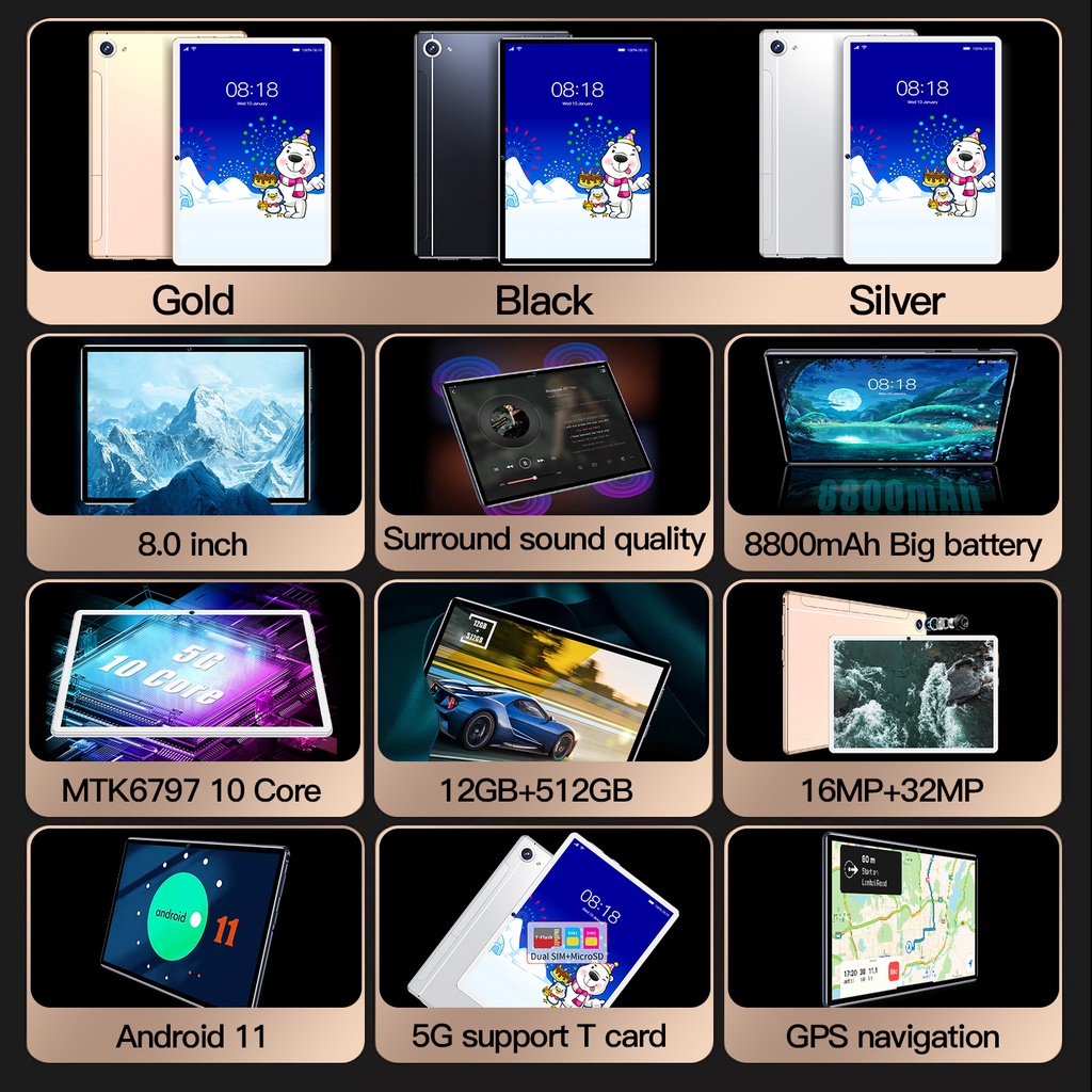 2022 Tablet Murah 5G Baru Galaxy Tab A8 Tablet 12GB+512GB Tablet Pembelajaran Tablet Android laris manis SIM+WIFI Tablet PC