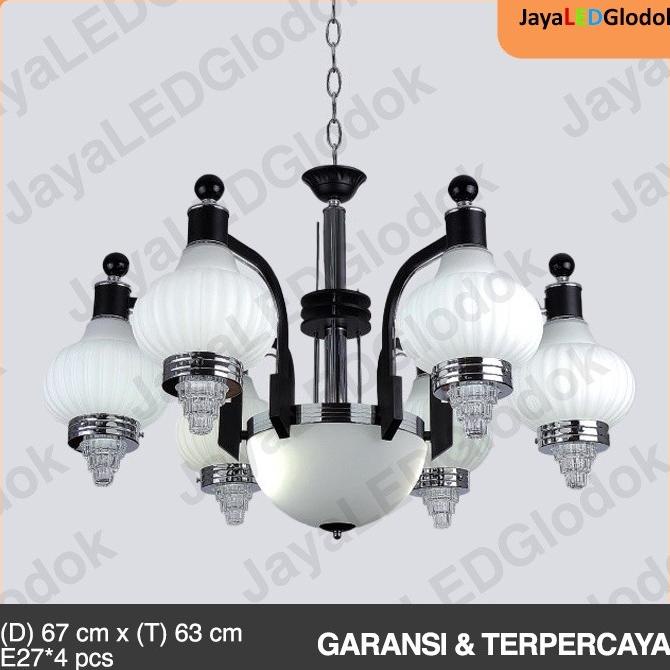 Jual Lampu Gantung Minimalis Ruang Tamu Hias Putih Hitam Kaca Cabang 6 ...