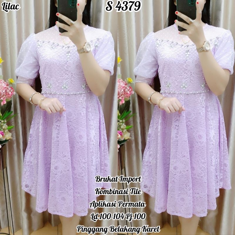 Dress Brukat Tile warna Lilac Permata #4379
