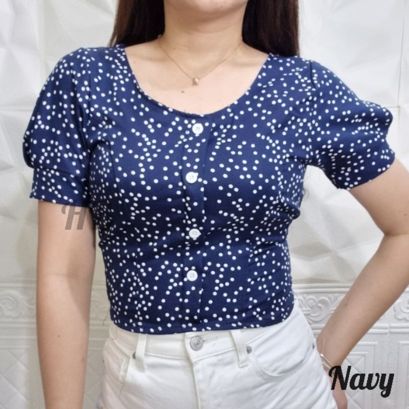 HAWAIIAN BANANA - ATASAN WANITA CROP TOP POLKA PUFF BANGKOK / ATASAN IMPORT BANGKOK