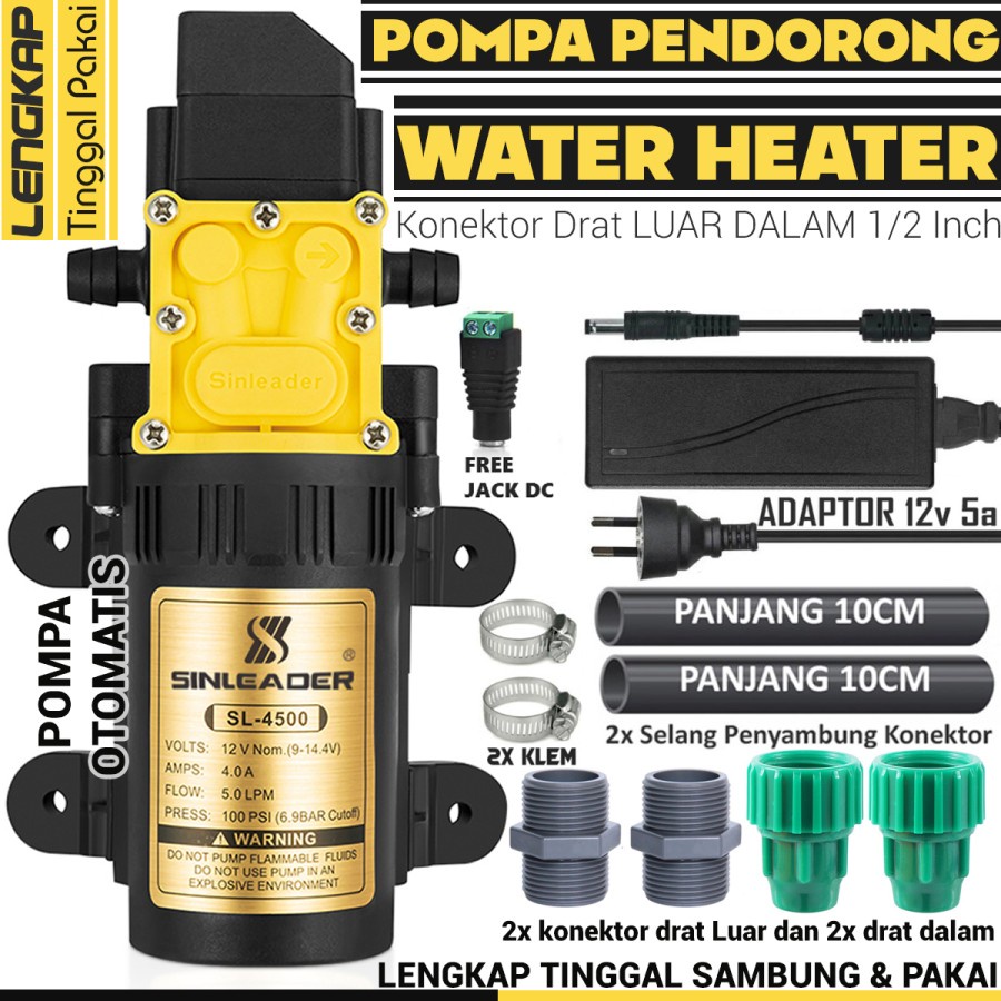 Paket Pompa Pendorong Shower dan water heater Otomatis SL-4500