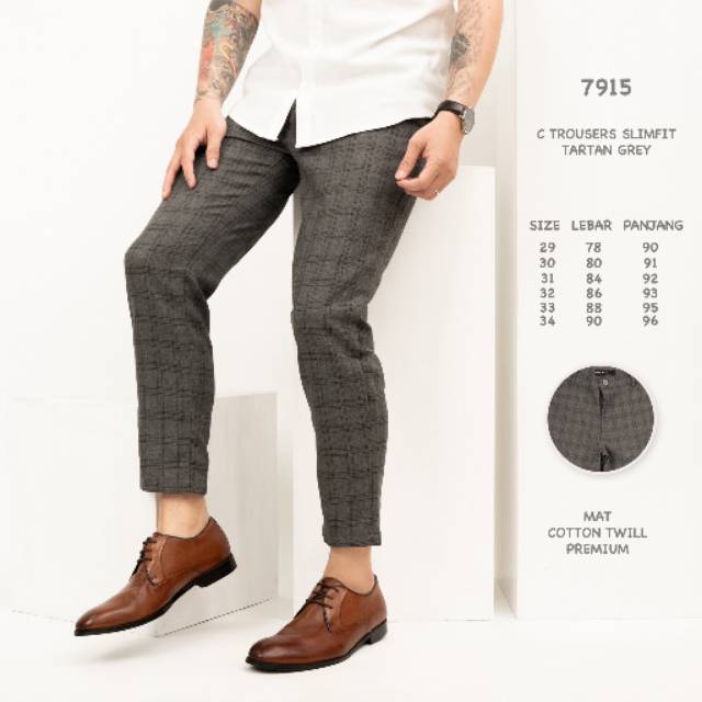 RESTOCK 7915 Celana  Panjang Pria C Trousers Slimfit Tartan  