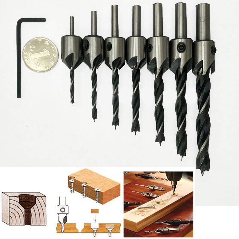 [7PCS] Mata Bor Drill Bit Countersink HSS 3-10mm / Bor Drill Bit Kayu Pahat Perhiasan / Mata Bor Set Kayu Besi Baja Kokoh / Bor Kayu Dan Mata Bor Kayu Plastik Alumunium Dan Plat / Mata Bor Drill Bit Countersink Mata Bor Pelubung Kayu / Matabor Murah Kokoh