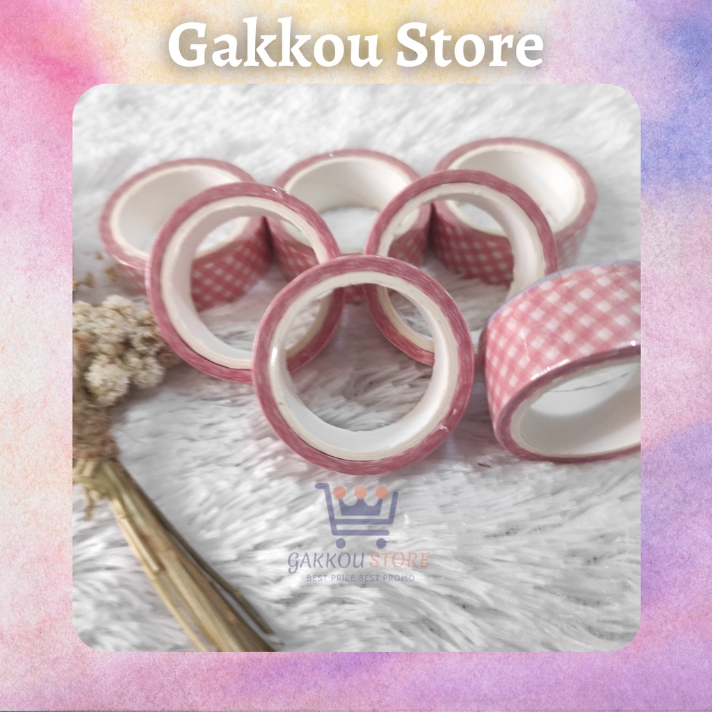 

Gakkou Store Selotip Solatip Washi Masking Tape Tema Grid Pink Kotak Aesthetic Cute