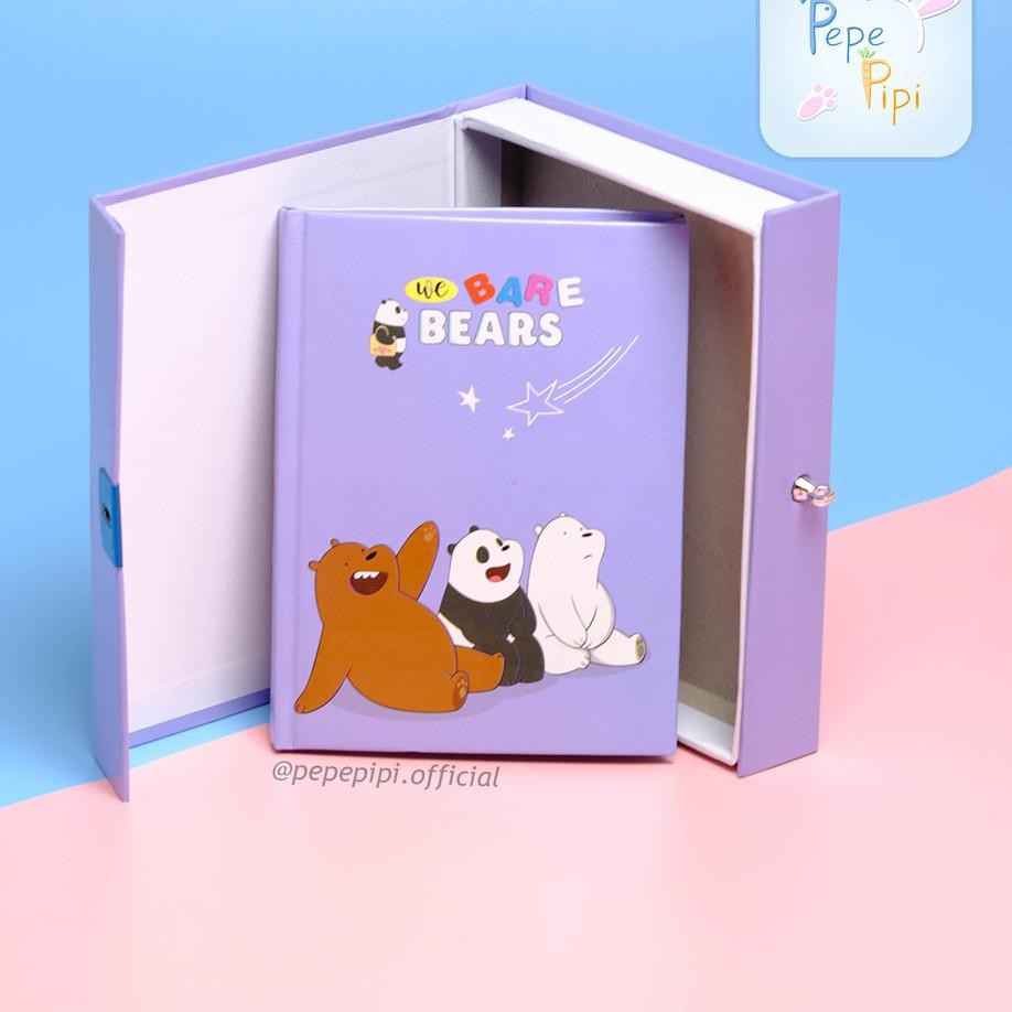 [❆1363) Buku Diary WBB We Bare Bear Note Book Dengan Kunci Gembok Tebal