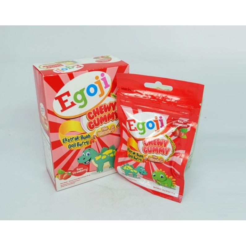 EGOJI CHEWY GUMMY - Permen Kunyah Vitamin Nutrisi Anak Rasa Strawberry Jeruk Leci Blackcurrant Melon Sachet Isi 10