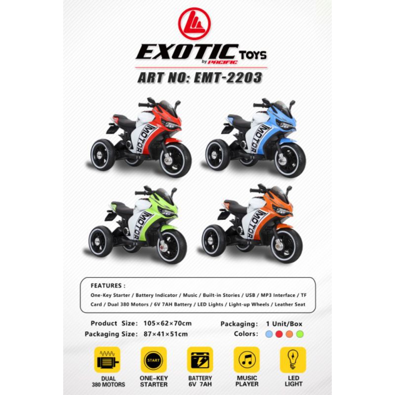 (Free pelapis Ban)Mainan Anak Motor Aki Exotic Toys EMT-2203 EMT2203 EMT 2203