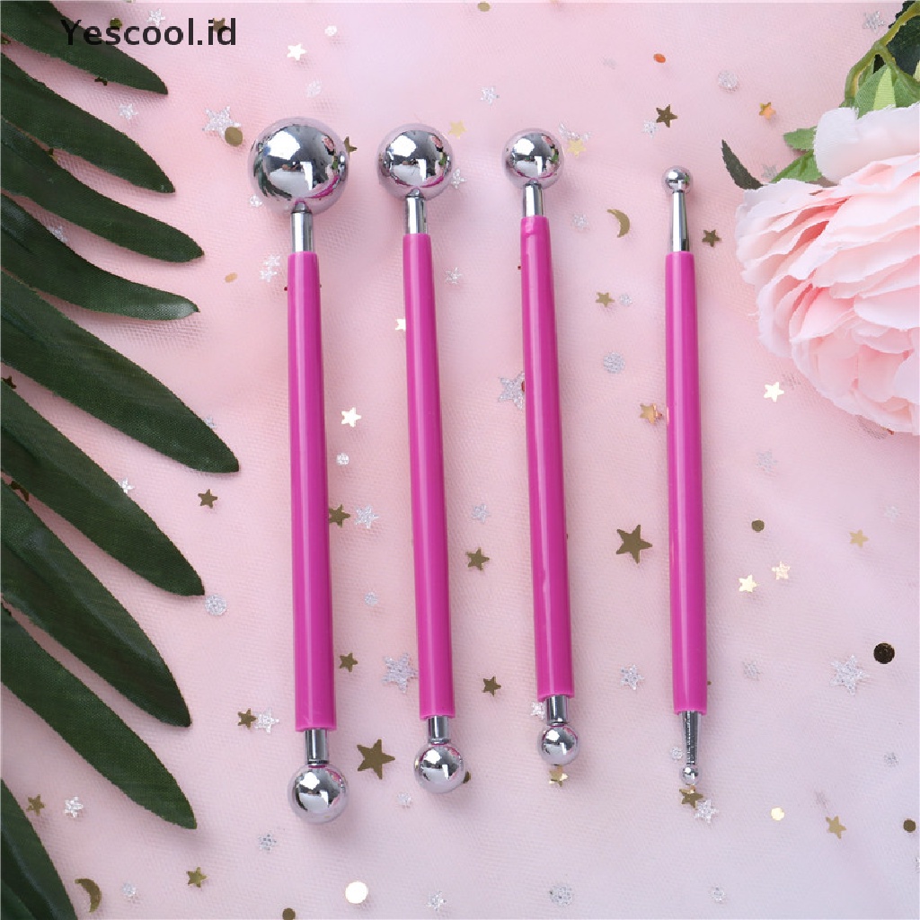 【Yescool】 4 PCS Fondant Cake Decorating Pen Metal Ball Flowers Sugar Craft Modelling Tools .