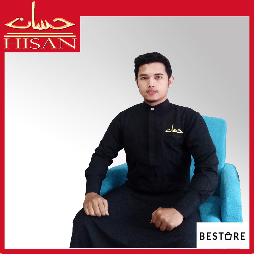 Gamis Pria Jubah Pria Hisan Slim Fit Hitam Premium