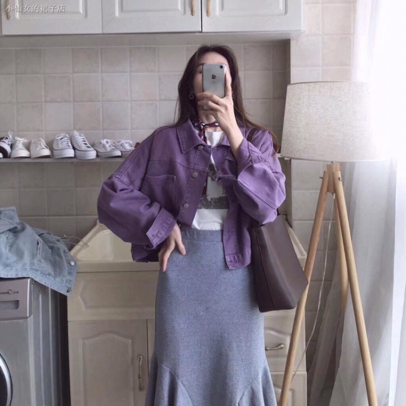 Jaket Jeans Crop Lilac