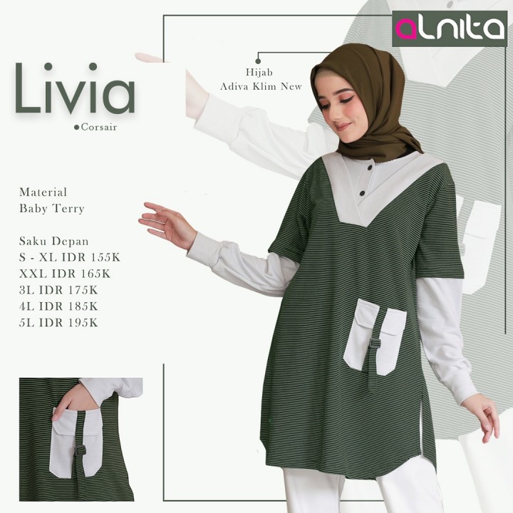 BAJU ATASAN WANITA TUNIK CASUAL REMAJA MUSLIM TERBARU TUNIK ALNITA LIVIA FASHION MUSLIM