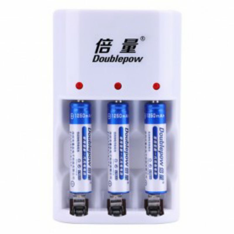 GS8 Charger Baterai 3 slot for AA/AAA with 3 PCS AA Battery Rechargeable NiMH 1200mAh DOUBLEPOW