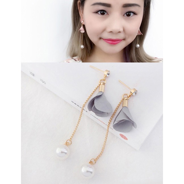 LRC Anting Tusuk Fashion Flower&amp;pearls Decorated Long Y577XX