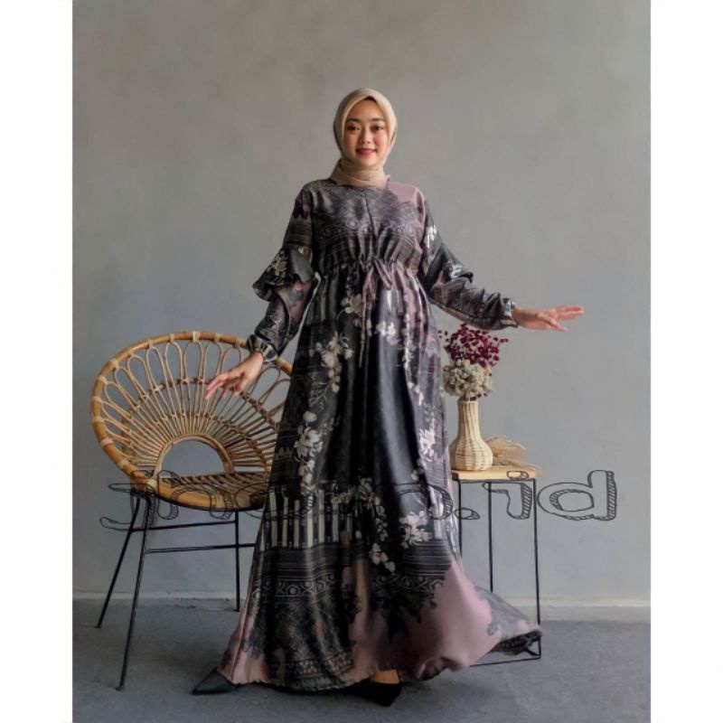 Gamis Maxmara Dior Silk Premium//Gamis Maxmara Lux Premium-Laudya Dark Grey