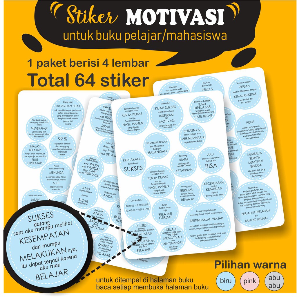 

STIKER MOTIVASI TEMPEL DIBUKU PELAJARAN, BUKU TULIS ,AGENDA UNTUK PELAJAR/MAHASISWA