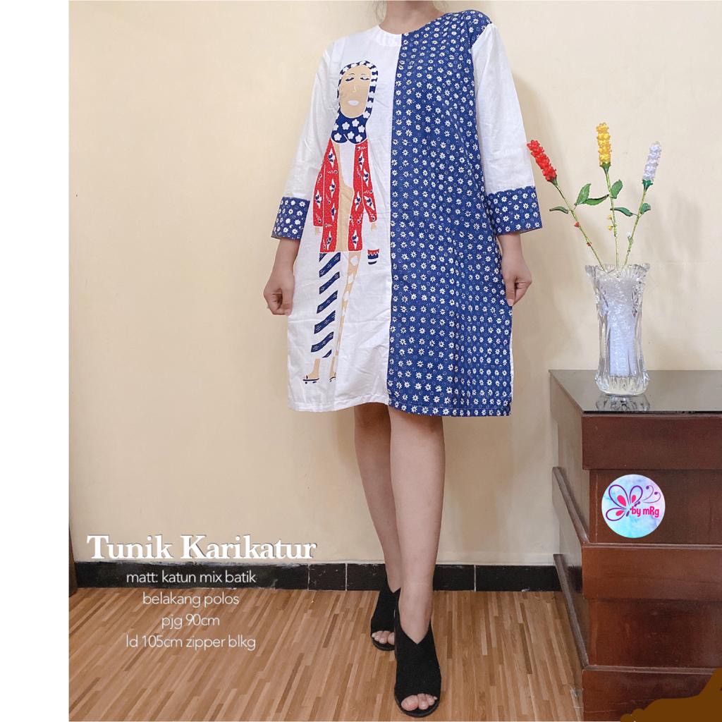 [PREMIUM] Tunik Karikatur #3 Batik Kombinasi Bu Tejo Jamu Gendong Midi Handmade Muslim Modern Kerja