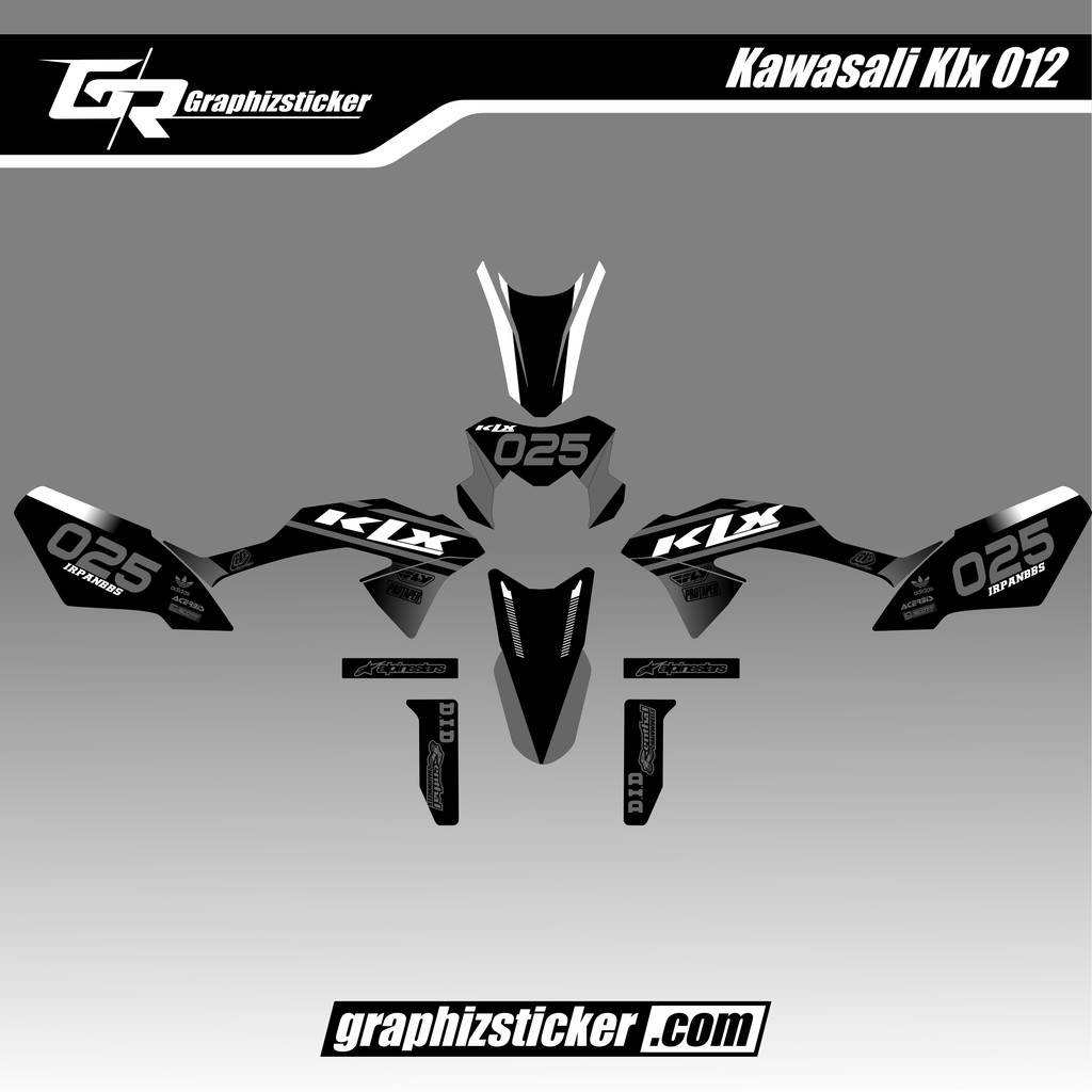 DECAL STICKER MOTOR KAWASAKI KLX BF STRIPING HITAM ABU ABU