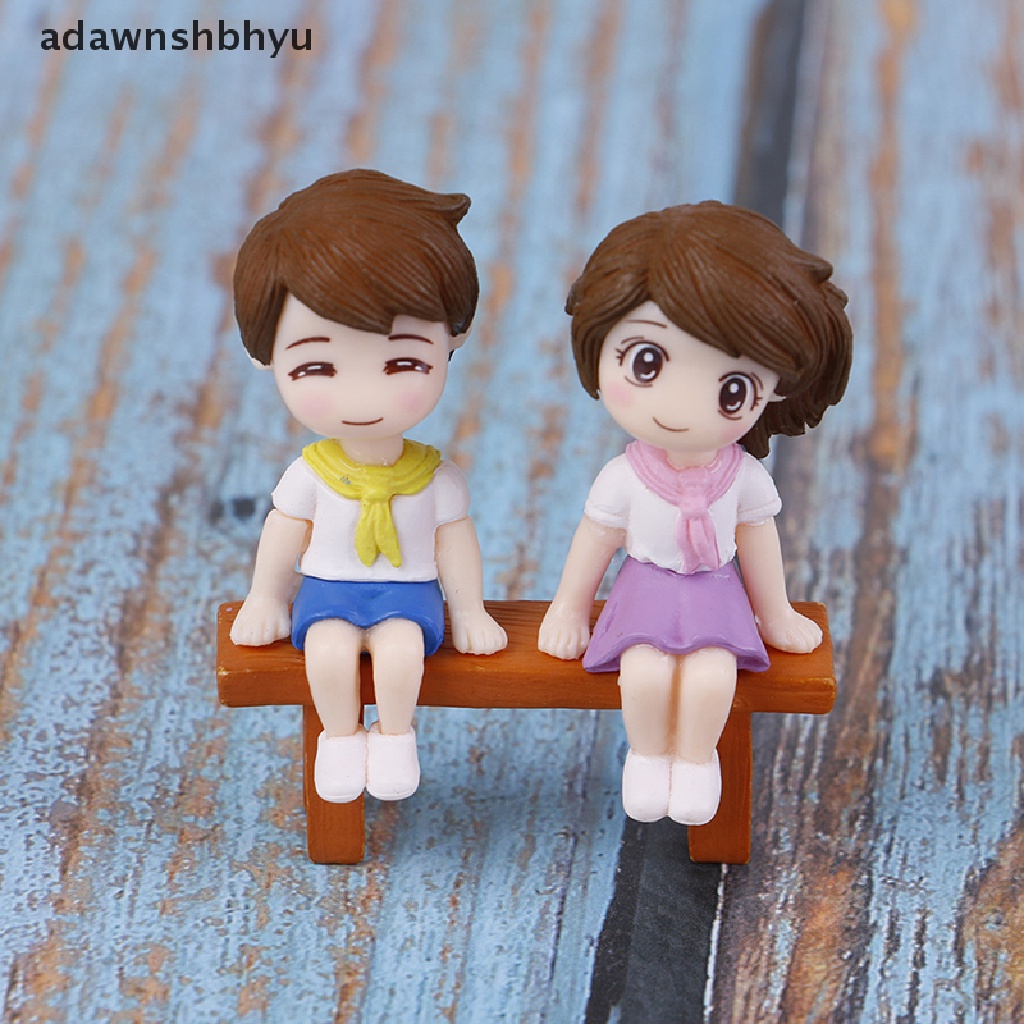 Adawnshbhyu 1set Sweet Couple DIY Patung Miniatur Mini Taman Deco Kursi Lanskap Mikro