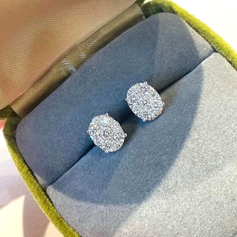 Anting Stud Bentuk Oval Bahan Cubic Zirconia Untuk Wanita