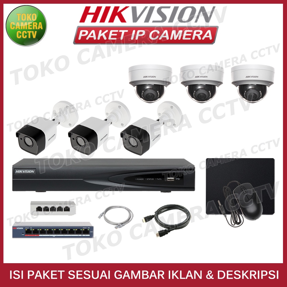 PAKET IP CAMERA HIKVISION 4MP 8 CHANNEL 6 KAMERA