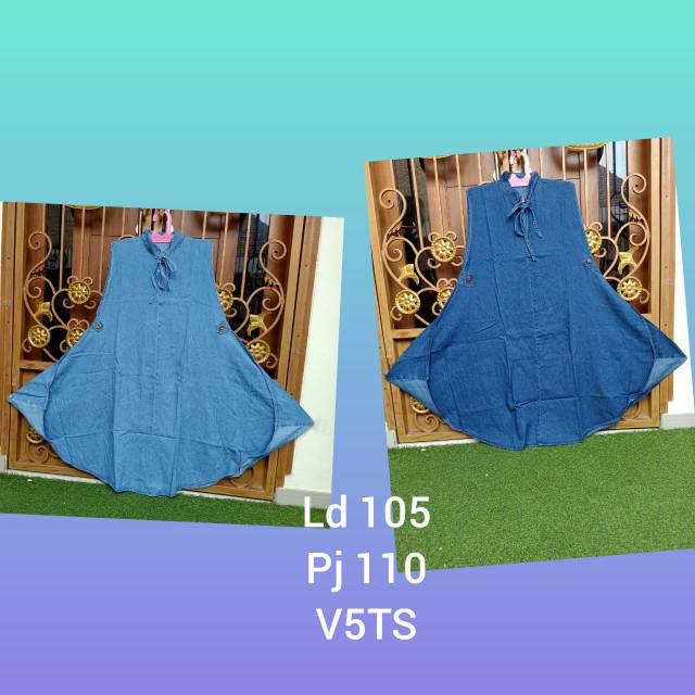 ATASAN TUNIK JEANS PANJANG MAYUNG KLOK UMBRELLA JUMBO+TALI DI LEHER WASHING PREMIUM